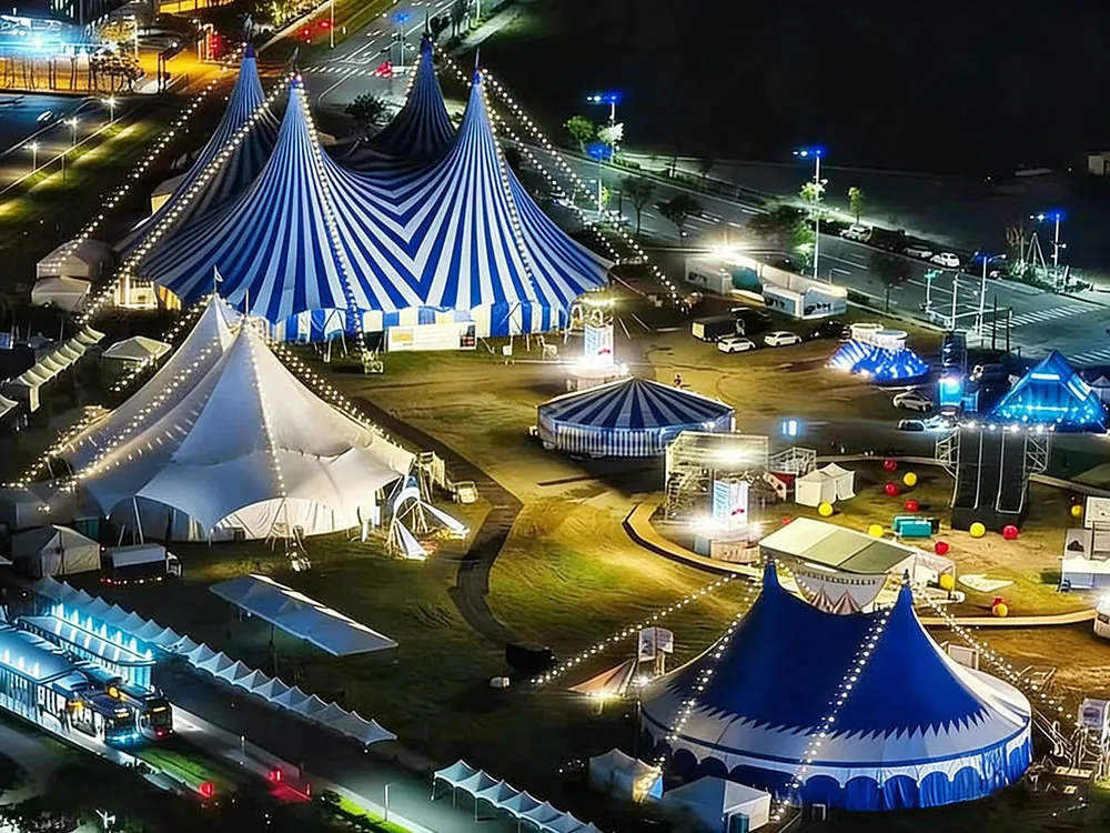 Blue and white circus tent (1)